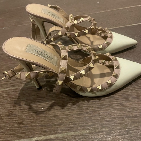 Valentino Shoes - Valentino Women's Cream and Tan Studded Heels